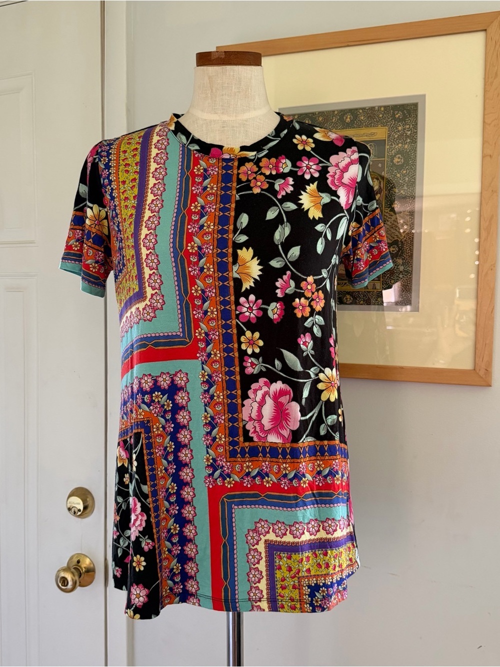 Bohemian Johnny Was mock neck pullover tunic top Viscose blend Small